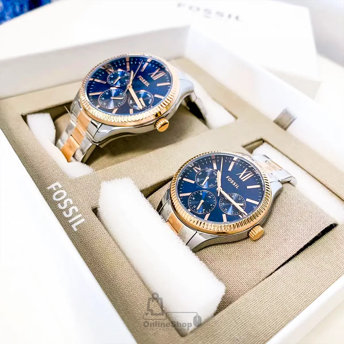 Quà tặng Đồng Hồ Cặp Fossil BQ2736SET His and Hers Multifunction Two-Tone Stainless Steel Watch Set | USA-hang-ngoai-nhap