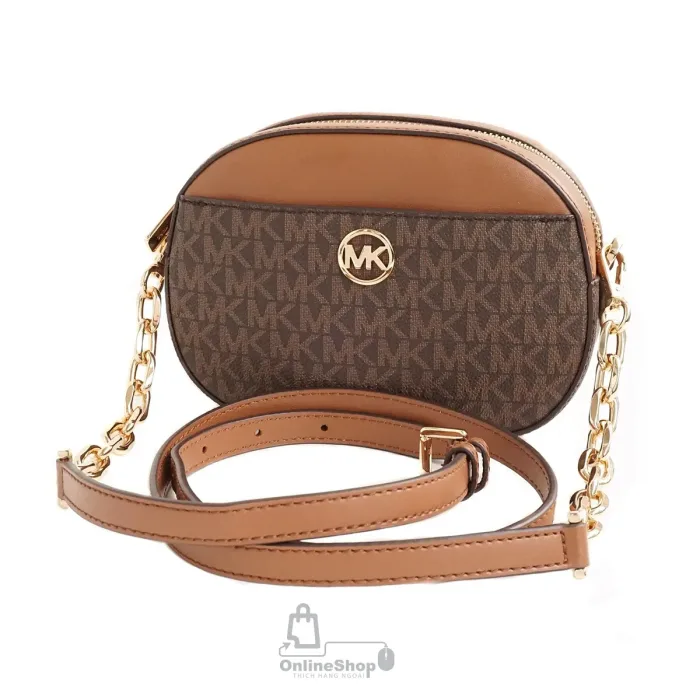 Mô tả Túi Đeo Chéo Nữ Michael Kors Jet Set Glam Oval 35S3G8GC1B Brown | USA-hang-ngoai-nhap