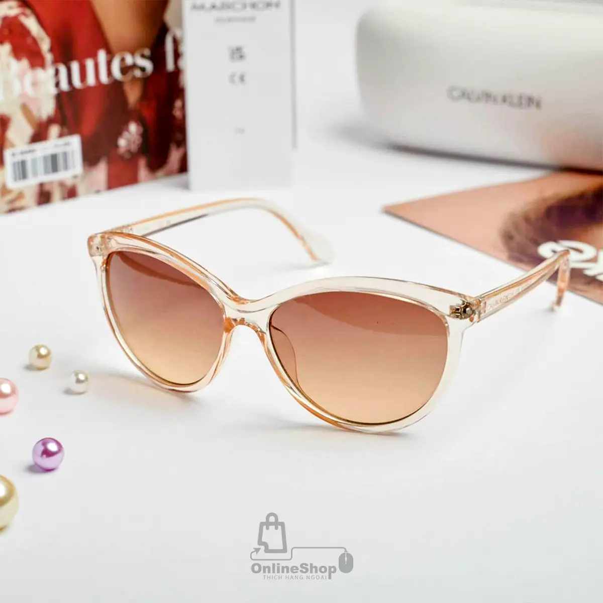 Quà tặng Kính Mát Nữ Calvin Klein Brown Cat Eye Ladies Sunglasses CK19534S 270 58 | USA-hang-ngoai-nhap