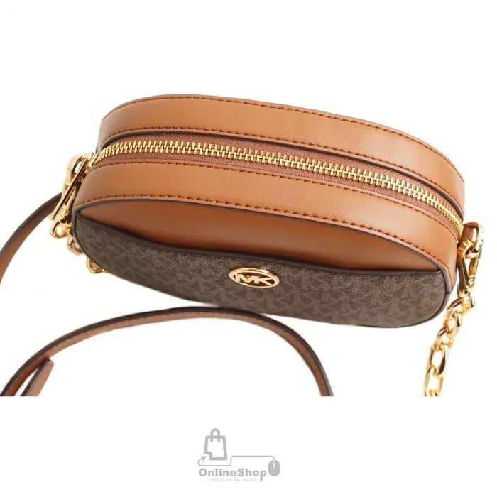 Chi tiết Túi Đeo Chéo Nữ Michael Kors Jet Set Glam Oval 35S3G8GC1B Brown | USA-hang-ngoai-nhap