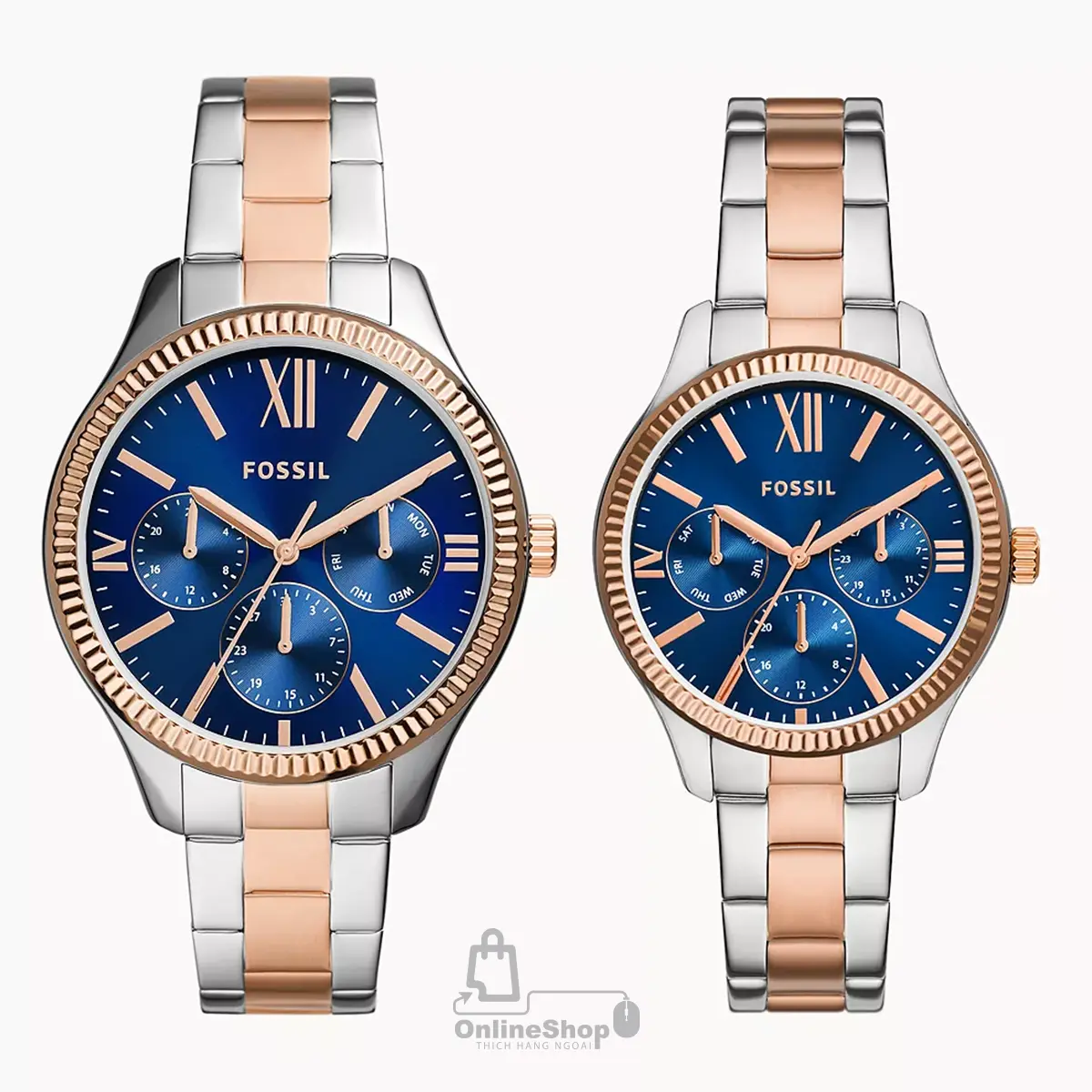 Thiết kế Đồng Hồ Cặp Fossil BQ2736SET His and Hers Multifunction Two-Tone Stainless Steel Watch Set | USA-hang-ngoai-nhap