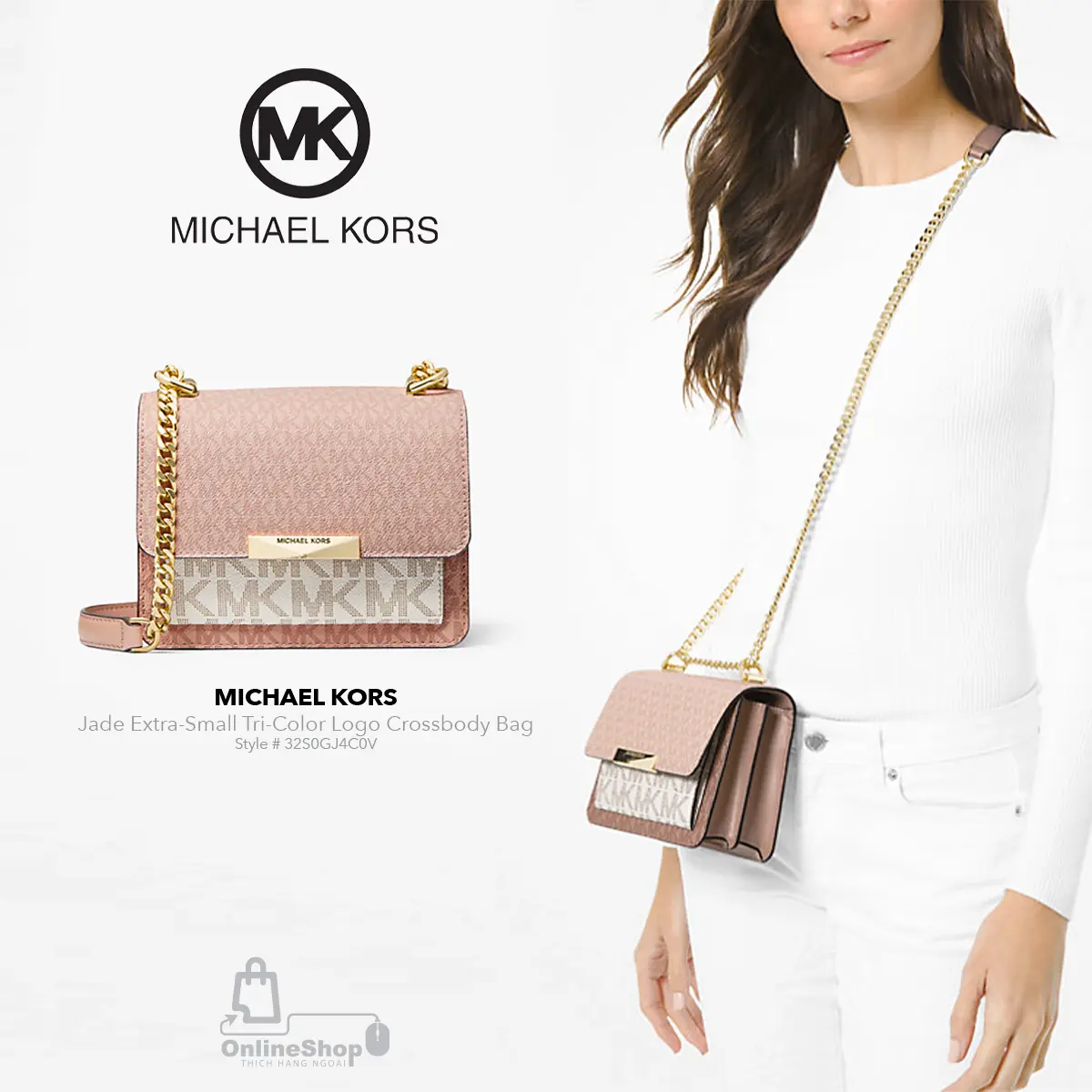 Túi Đeo Chéo Nữ Cao Cấp Michael Kors Jade Extra-Small Tri-Color Logo Crossbody Bag | USA-thich-hang-ngoai