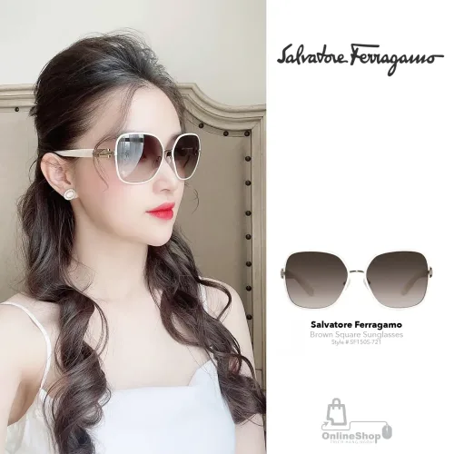 Mắt Kính Nữ Hàng Hiệu Salvatore Ferragamo Brown Square Sunglasses-SF150S 721 | Italy-hang-ngoai-nhap