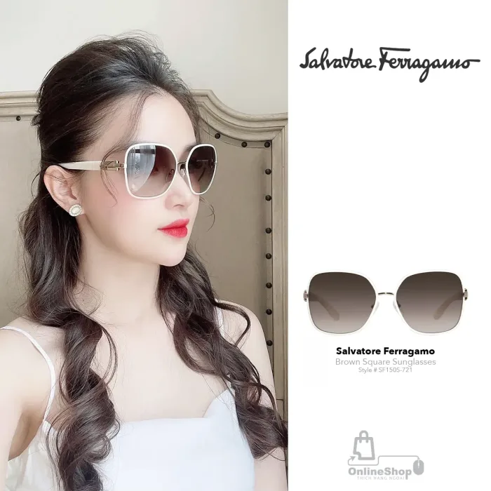 Mắt Kính Nữ Hàng Hiệu Salvatore Ferragamo Brown Square Sunglasses-SF150S 721 | Italy-hang-ngoai-nhap