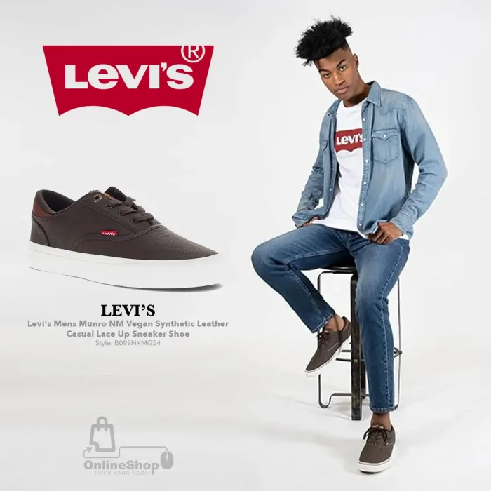 Giày Nam Sneaker Levi's Mens Munro NM Vegan Synthetic Leather Casual Lace Up | USA-hang-ngoai-nhap