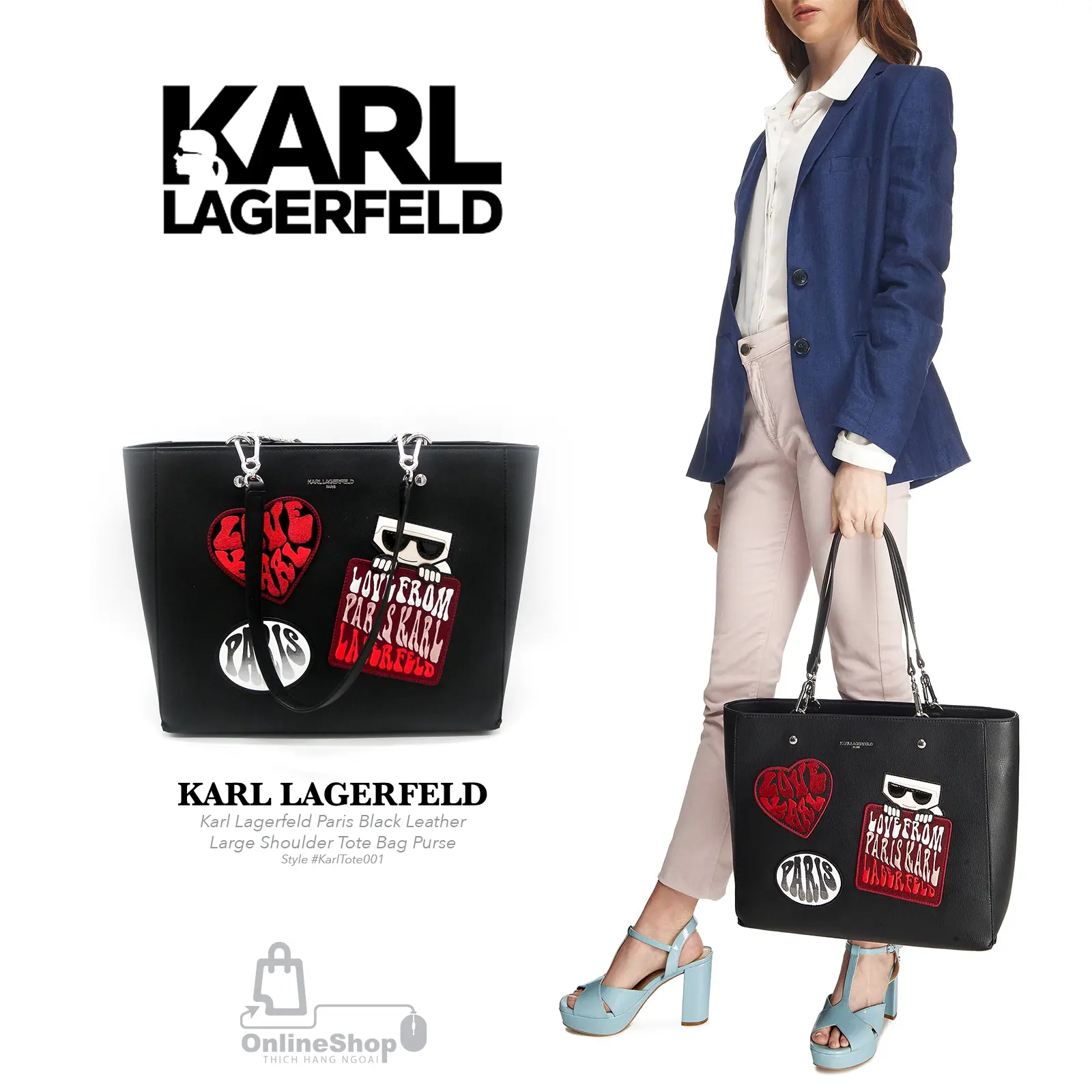 Túi Xách Karl Lagerfeld Paris Large Shoulder Zipper Tote Bag Black NEW! | Pháp-thich-hang-ngoai