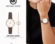 Michael Kors Pyper Two-Hand Brown PVC Watch and Bracelet Set-hang-ngoai-nhap