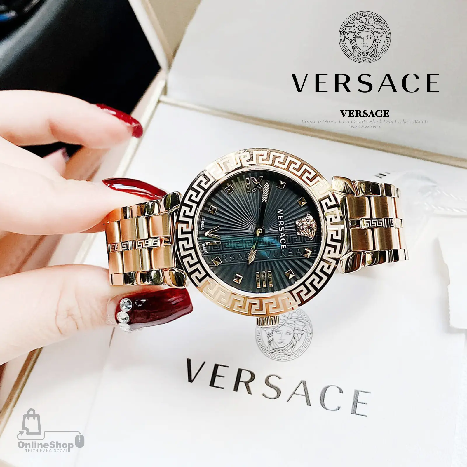 Đồng Hồ Nữ Đẳng Cấp Thời Trang Versace Greca Icon Quartz Black Dial Ladies Watch VEZ600521 | Italy-hang-ngoai-nhap