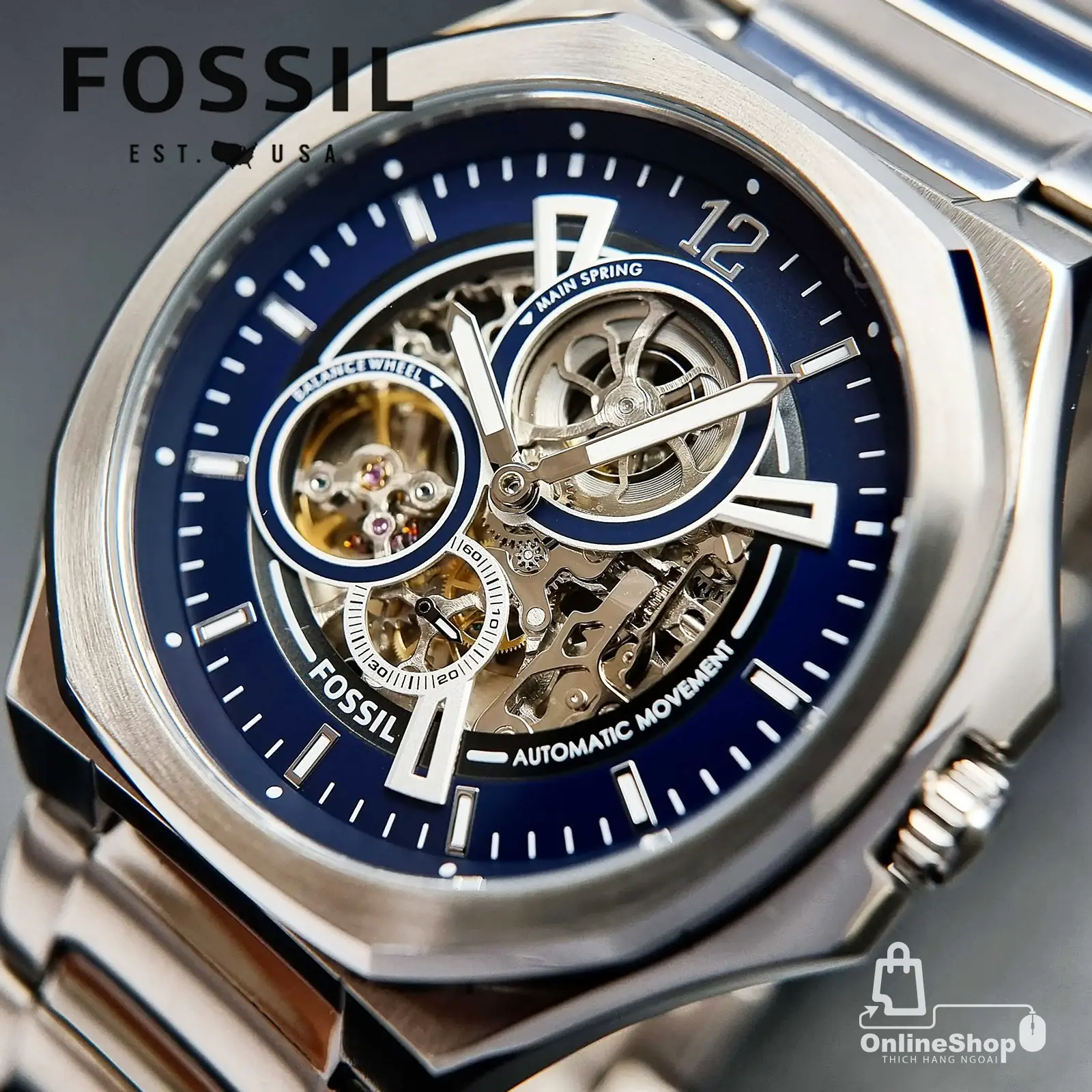 Đồng Hồ Nam Cao Cấp Fossil Evanston Automatic Stainless Steel Men Watch BQ2620 | USA-hang-ngoai-nhap