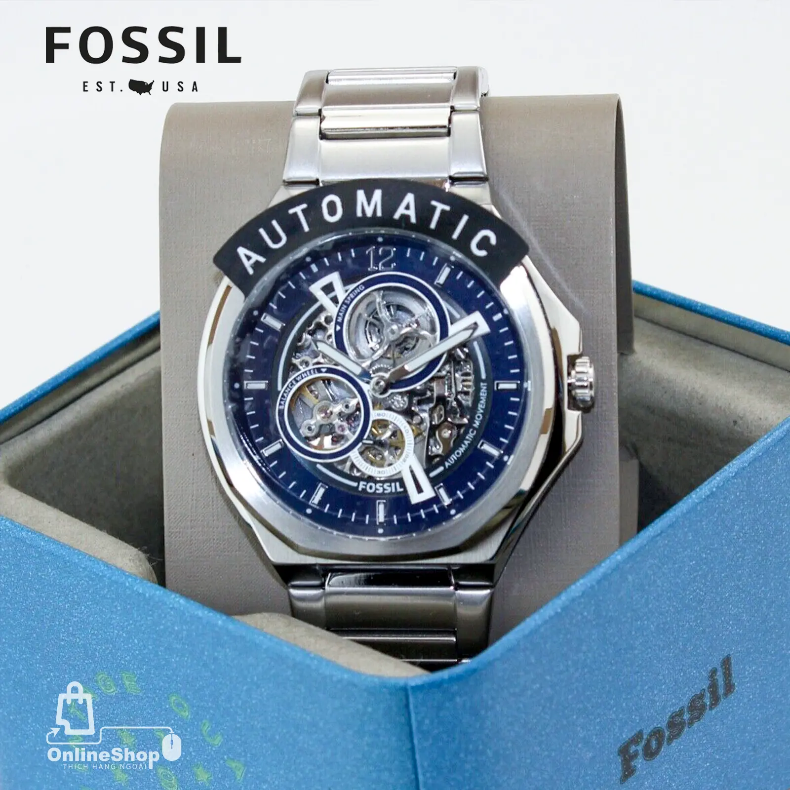 Đồng Hồ Nam Authentic Fossil Evanston Automatic Stainless Steel Men Watch BQ2620 | USA-hang-ngoai-nhap