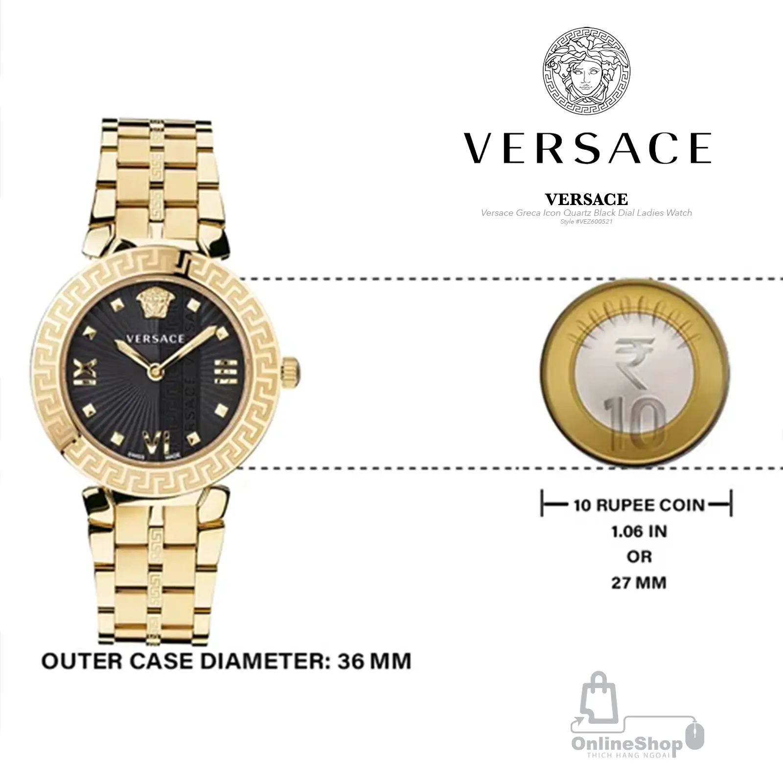 Đồng Hồ Nữ Mặt Tròn Versace Greca Icon Quartz Black Dial Ladies Watch VEZ600521 | Italy-hang-ngoai-nhap