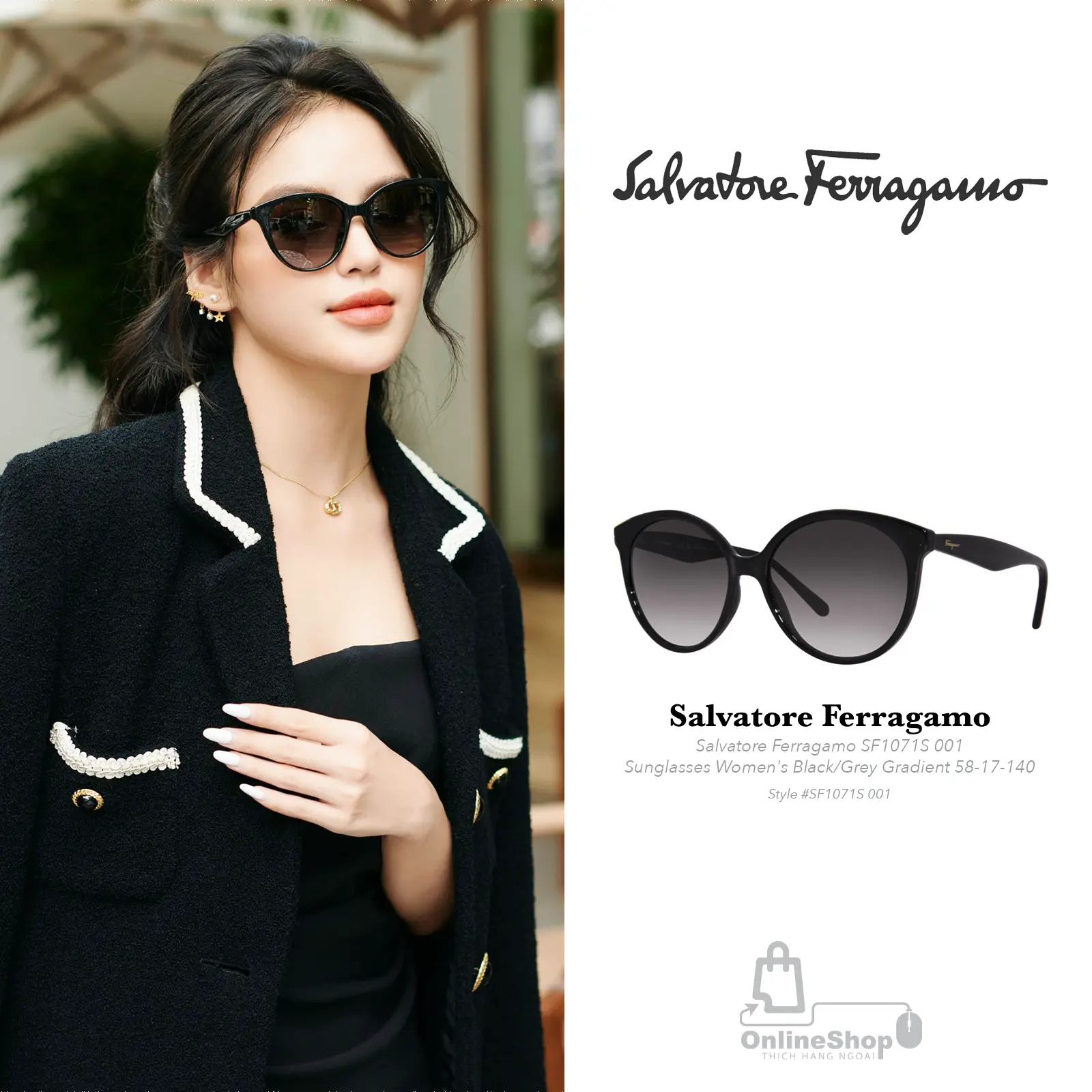 Salvatore Ferragamo SF1071S 001 Sunglasses Women's Black/Grey Gradient 58-17-140-thich-hang-ngoai