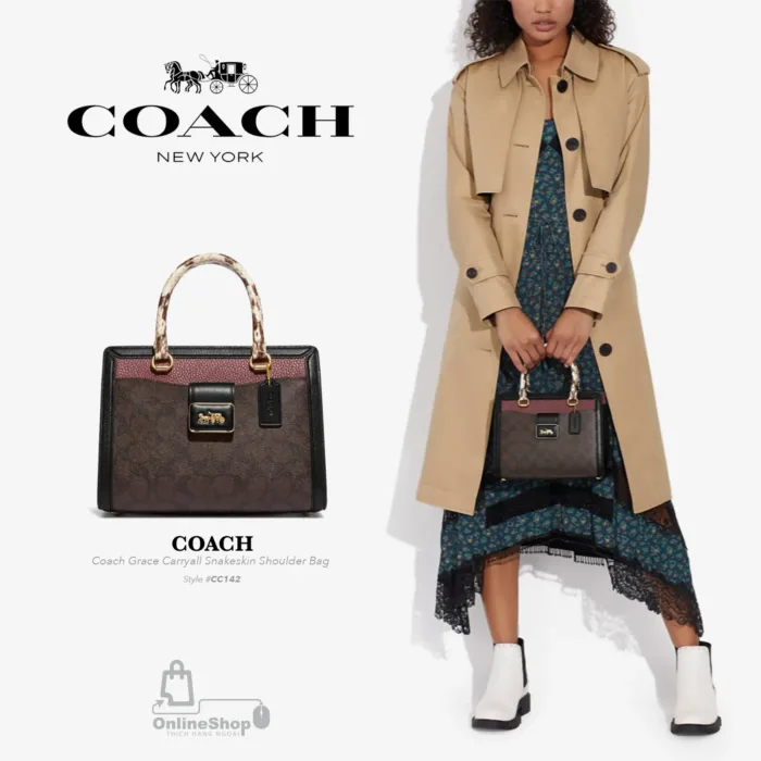 Coach Grace Carryall Snakeskin Shoulder Bag-hang-ngoai