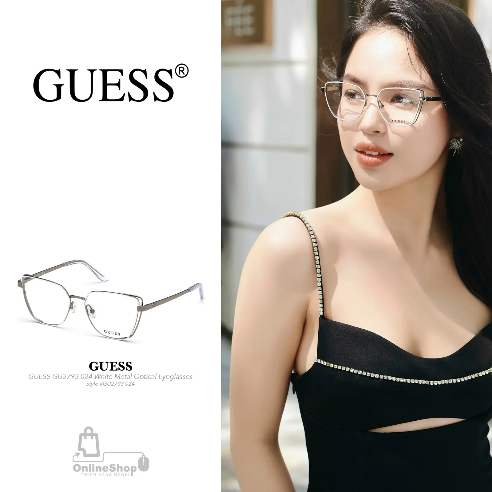 Kính Gọng Cận Đẹp Guess GU2793 024 White Metal Optical Eyeglasses | USA-thich-hang-ngoai