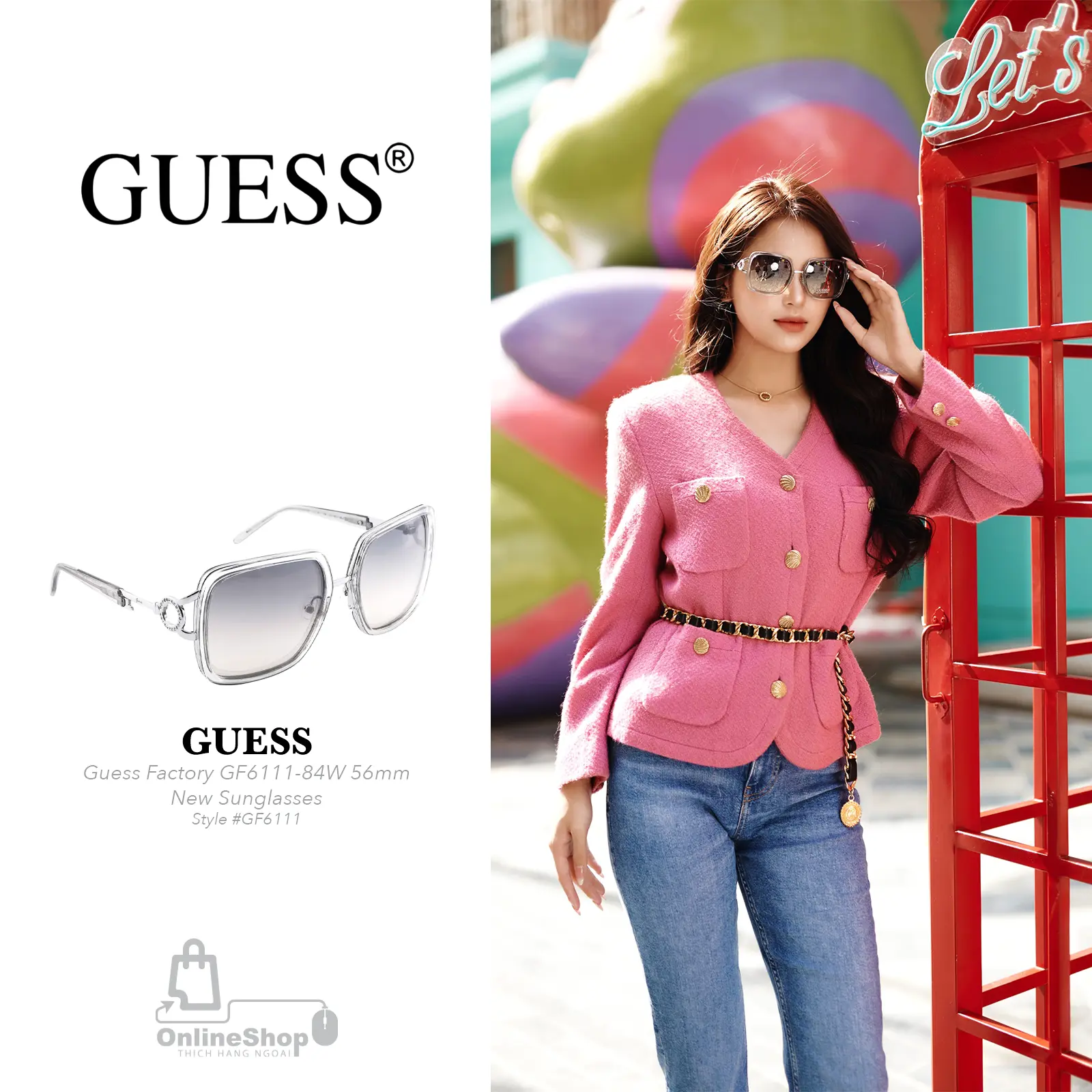 Guess Factory GF6111-84W 56mm New Sunglasses & Authentic-thich-hang-ngoai