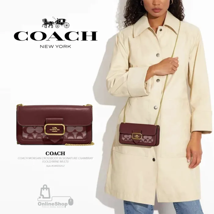 Túi Đeo Chéo COACH MORGAN CROSSBODY IN SIGNATURE CHAMBRAY (GOLD/WINE MULTI)-thich-hang-ngoai