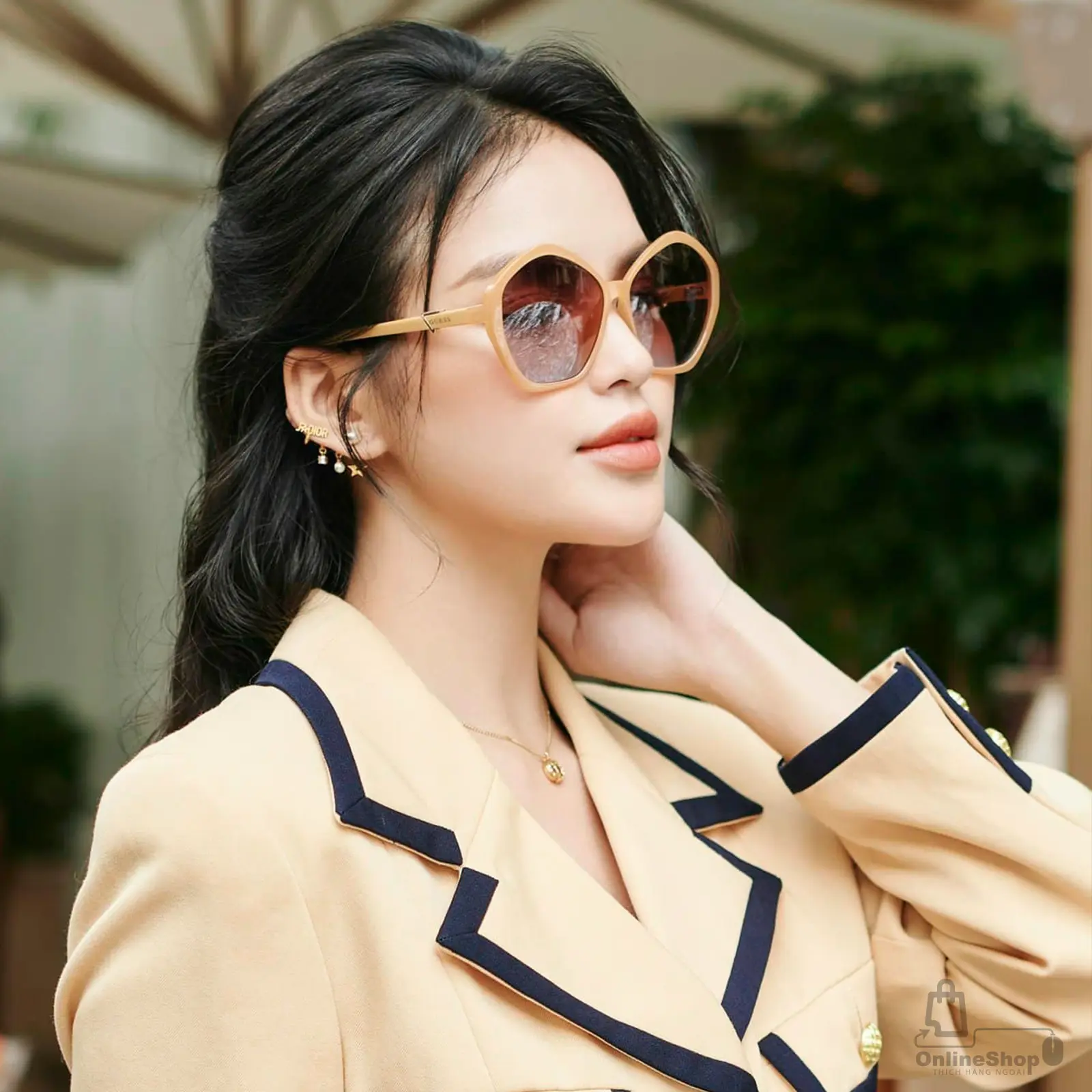 Mắt Kính Nữ Thời Trang Guess GU7813-57F-58 Shiny Beige Sunglasses-New-xu-huong-thoi-trang