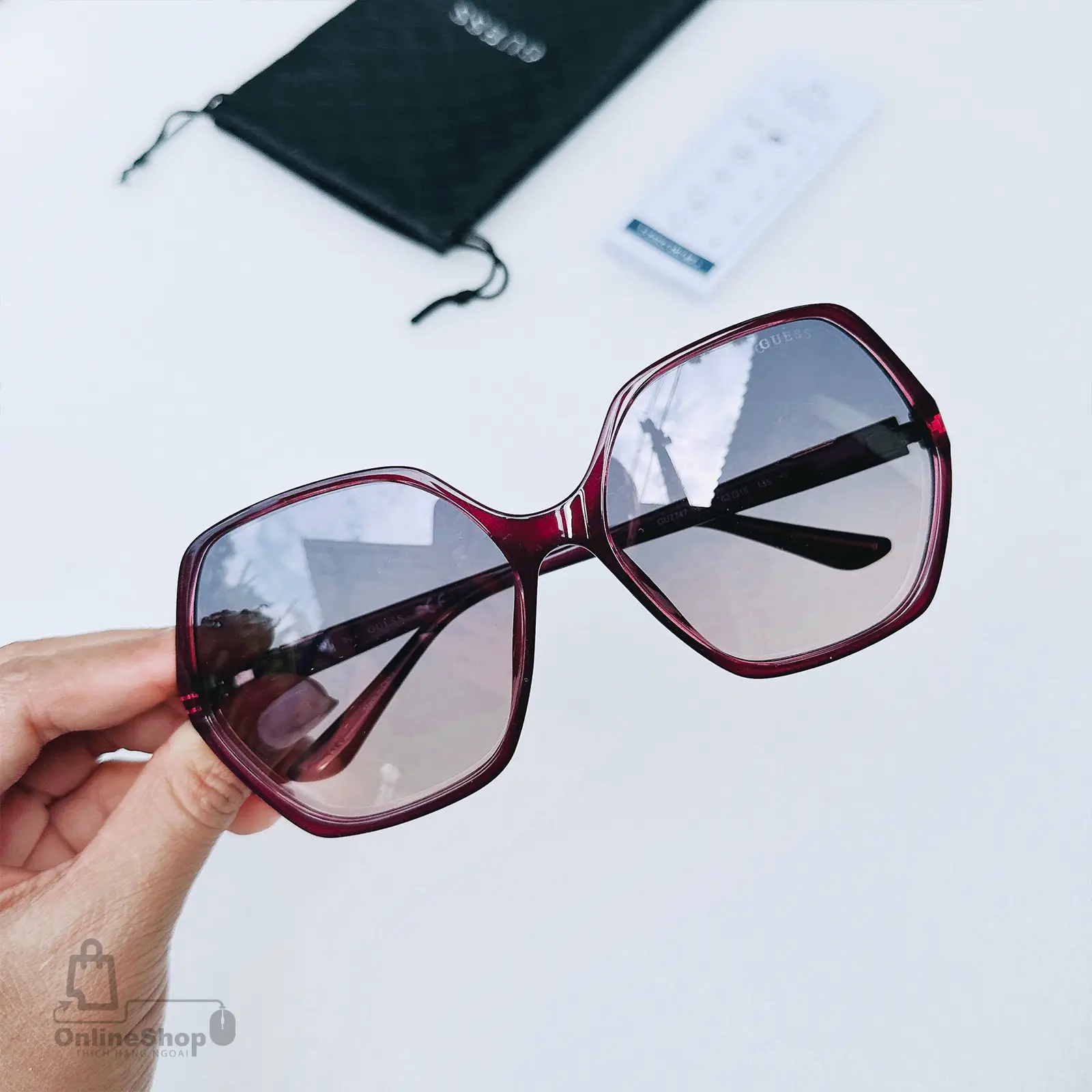 Giá Mắt Kính Nữ Guess GU7747 Sunglasses Women Violet Other Geometric 62mm & Authentic-thich-hang-ngoai