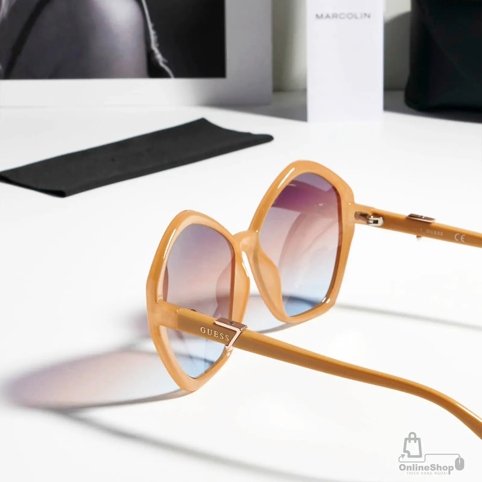 Giá Mắt Kính Nữ Guess GU7813-57F-58 Shiny Beige Sunglasses-New-xu-huong-thoi-trang